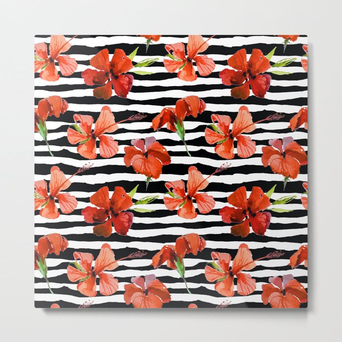 Hibiscus flower and stripes pattern Metal Print