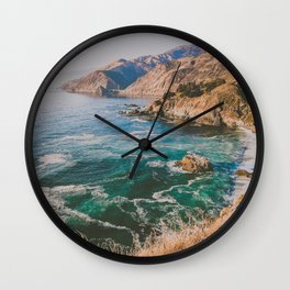 blue water on golden california coast Wall Clock