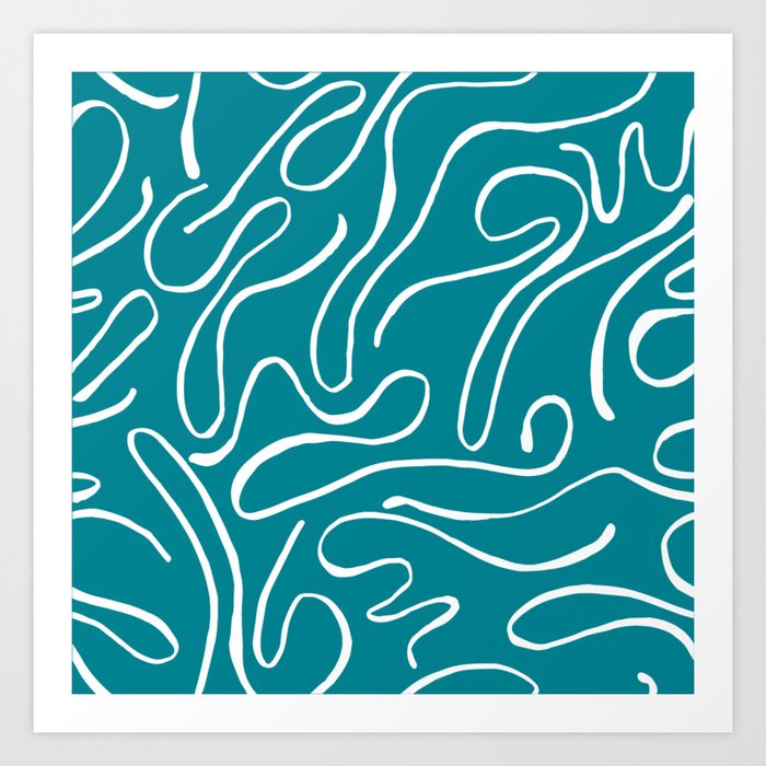 Blue Teal Squiggle Pattern Art Print