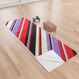 [ Thumbnail: Red, Purple, Beige & Black Colored Pattern of Stripes Yoga Towel ]