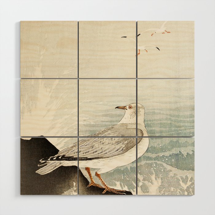 Seagulls at the beach - Vintage Japanese woodblock print Art Wood Wall Art