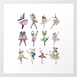 Animal Square Dance Hipster Ballerinas Art Print
