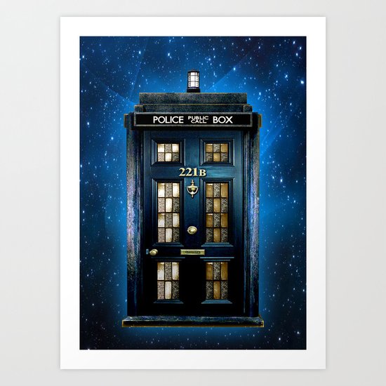 Tardis doctor who Mashup with sherlock holmes 221b door Art Print