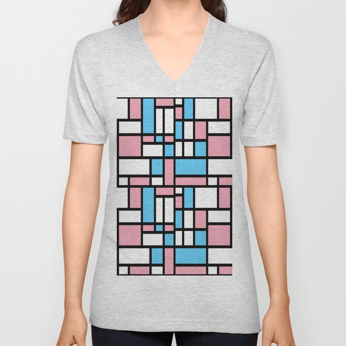 65 MCMLXV LGBT Transgender Pride Flag Mondrian Color Block Pattern V Neck T Shirt