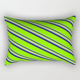 [ Thumbnail: Grey, Midnight Blue, and Green Colored Lined/Striped Pattern Rectangular Pillow ]