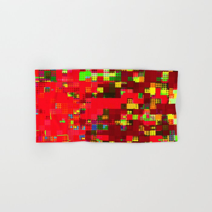 geometric pixel square pattern abstract background in red green yellow Hand & Bath Towel