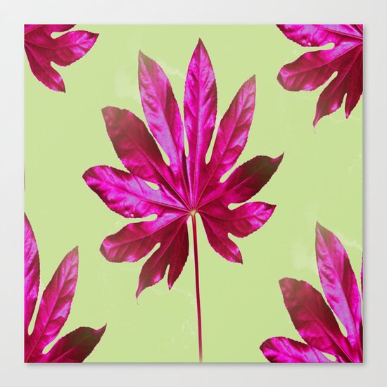 Large pink leaf on a olive green background - beautiful colors Canvas Print