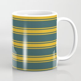 [ Thumbnail: Dark Slate Gray & Goldenrod Colored Pattern of Stripes Coffee Mug ]