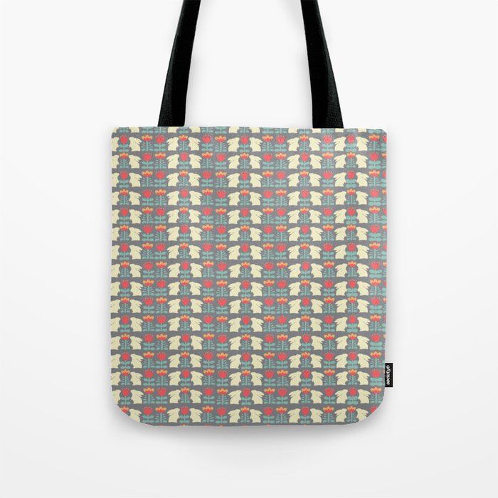 Hygge Bunnie Rabbits and Flowers Tote Bag