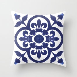 Talavera Classic Blue and White Flower Bud Throw Pillow