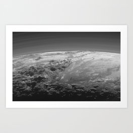 Icy Mountains of Pluto Art Print | Nature, Digital, Black and White, Space 