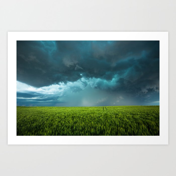 April Showers - Thunderstorm Over Lush Green Wheat Field on Spring Day in Kansas Art Print