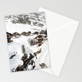 Mountain Chalets in Winter Stationery Card