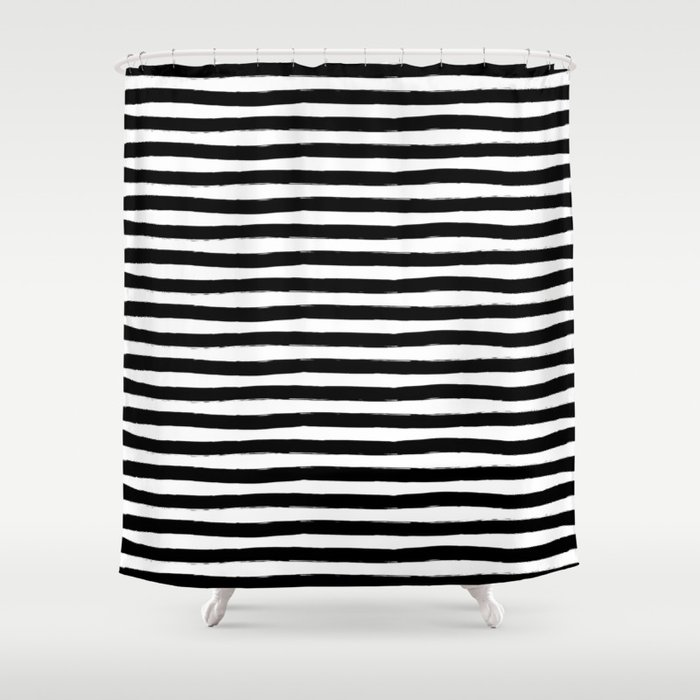 Black And White Hand Drawn Horizontal Stripes Shower Curtain By