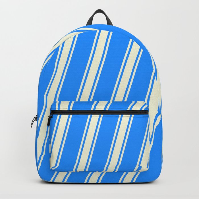 Blue and Beige Colored Striped/Lined Pattern Backpack