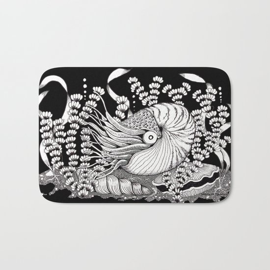 Zentangle Nautilus Black Ocean Bath Mat