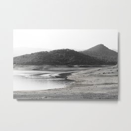 Humans Leaving Their Mark Metal Print | Tiretracks, Calm, Hills, Photo, Waterside, Monochrome, Greyscale, Landscape, Nature, Boatwakes 