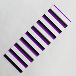 [ Thumbnail: Vibrant Tan, Dark Violet, Indigo, Black, and White Colored Pattern of Stripes Yoga Mat ]