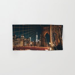 Brooklyn Bridge and Manhattan skyline in New York City at night Hand & Bath Towel