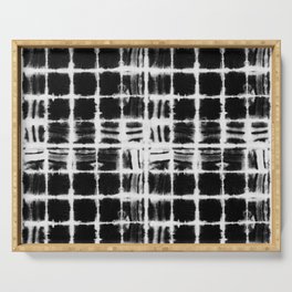 Black and white squares with white lines grunge pattern Serving Tray