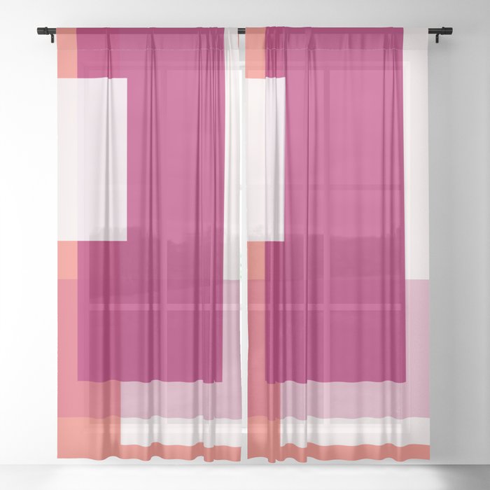 Living Coral Raspberry Pacifica Color Block Sheer Curtain By
