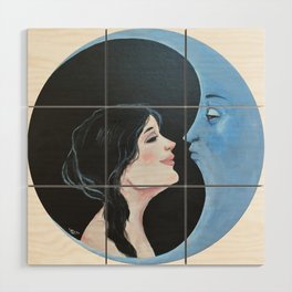 Girl Kissing Moon Wood Wall Art