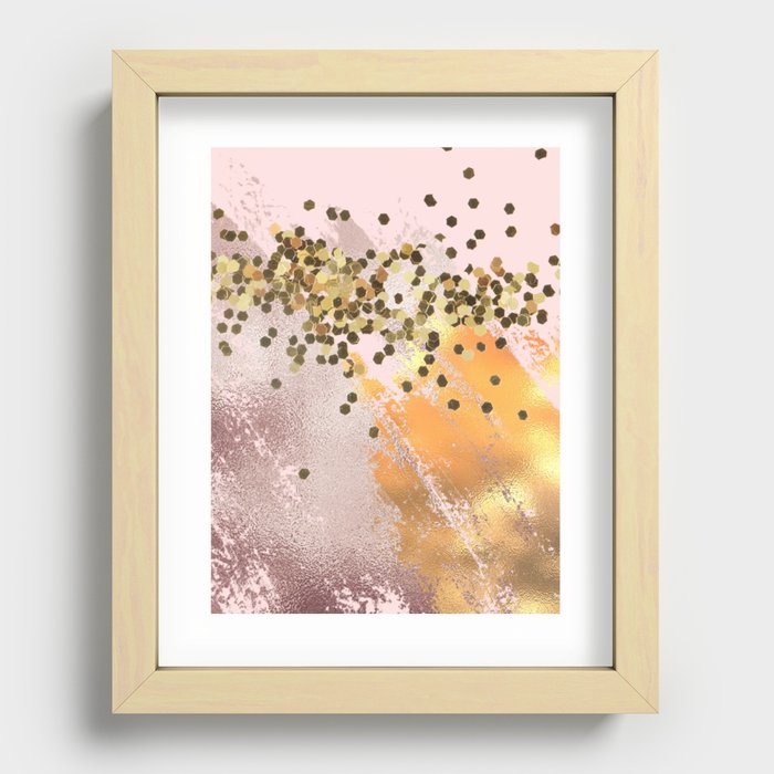 Smooth Rose Gold Glitter On Pink Background Recessed Framed Print