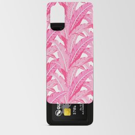 Pink banana leaves tropical pattern on white Android Card Case