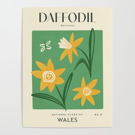 Daffodil of Wales | Matisse-Style Vintage Floral Print | Green & Yellow Poster