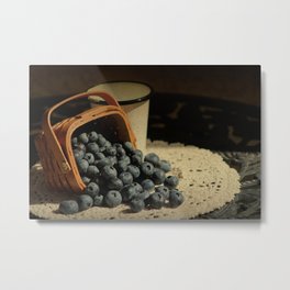 Blueberries in Basket - Old World Stills Series Metal Print | Vintage, Berry, Berryblue, Digital, Antique, Oldworld, Foodphotography, Agedphotograph, Aged, Blueberries 