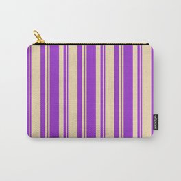 [ Thumbnail: Dark Orchid and Tan Colored Pattern of Stripes Carry-All Pouch ]