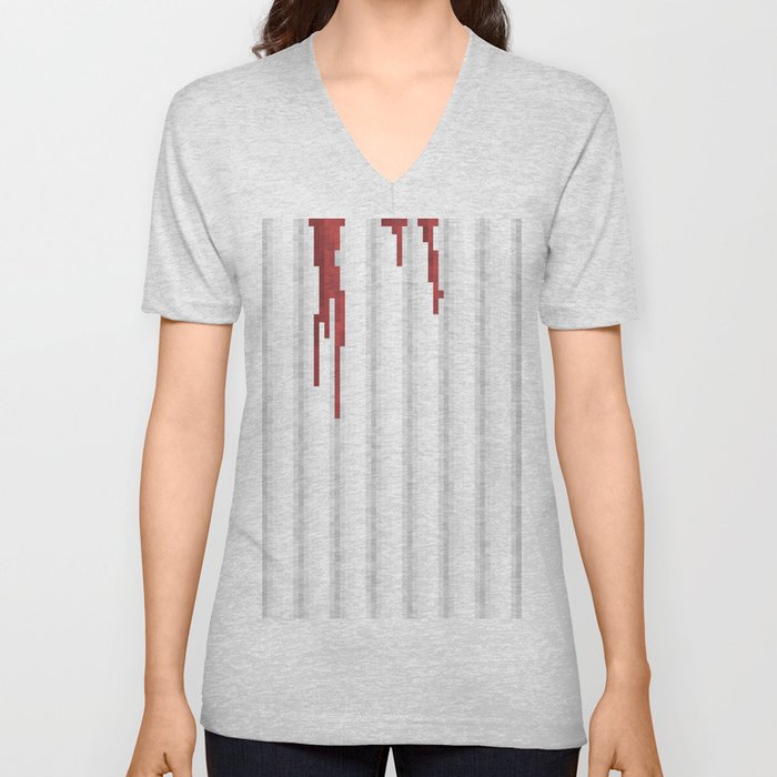 Pixel Blood Shower Curtain V Neck T Shirt