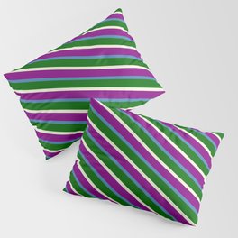 [ Thumbnail: Beige, Purple, Blue & Dark Green Colored Lines Pattern Pillow Sham ]