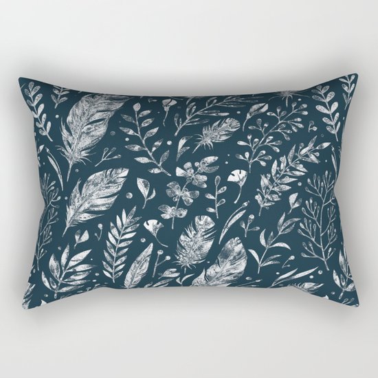 Feathers And Leaves Abstract Pattern Black And White Rectangular Pillow