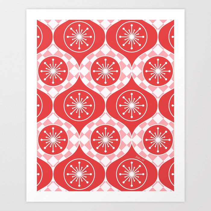 Checkered Red Christmas Baubles  Art Print