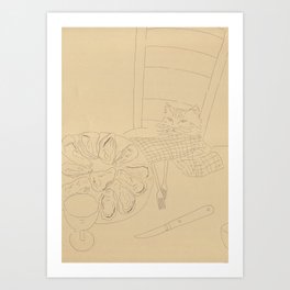 Cat and oysters Art Print