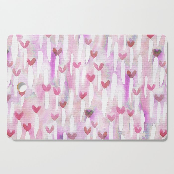 Pink Watercolor Hearts for Her Cutting Board