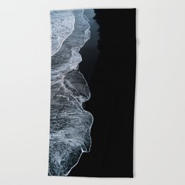 Waves on a black sand beach in iceland - minimalist Landscape Photography Beach Towel