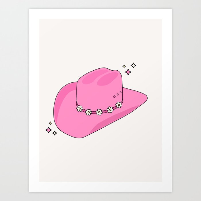 Cowboy Hat Print Pink Preppy Decor Aesthetic Art Print