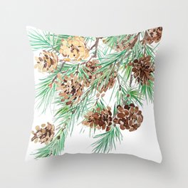 pine cones watercolor Throw Pillow