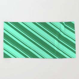 [ Thumbnail: Sea Green and Aquamarine Colored Striped/Lined Pattern Beach Towel ]