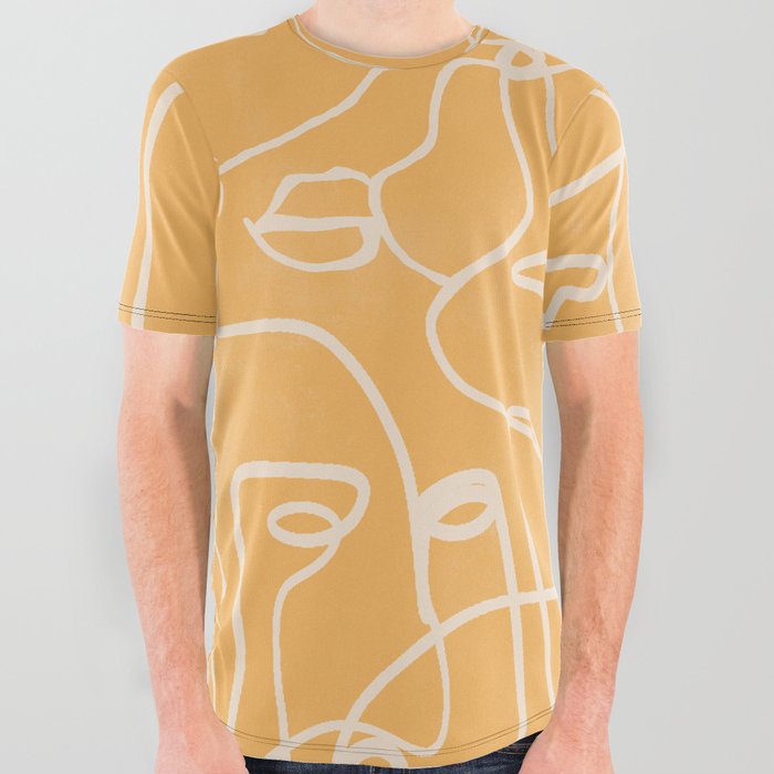 abstract line art faces 3 All Over Graphic Tee