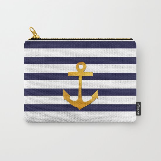 Marine pattern- blue white striped with golden anchor Carry-All Pouch
