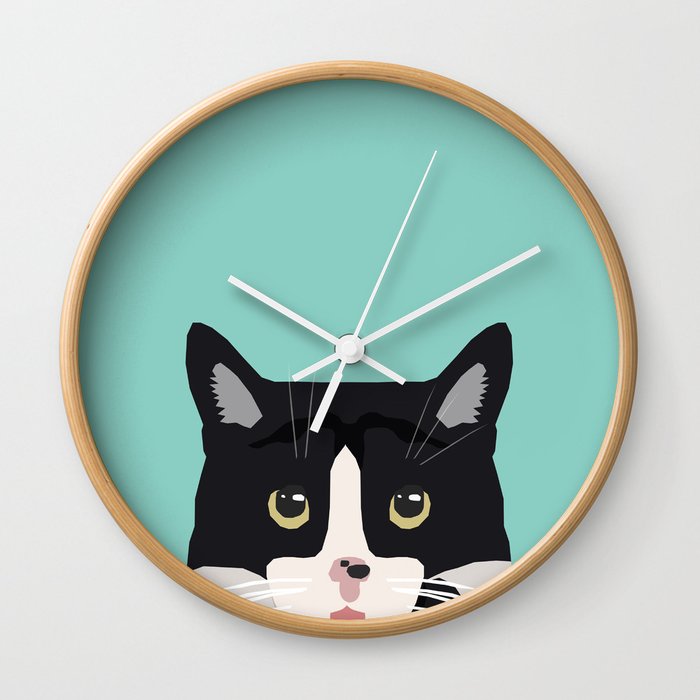Black and White Cat - cat lady art, cat art, cats, black and white cat Wall Clock