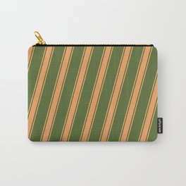 [ Thumbnail: Dark Olive Green & Brown Colored Stripes/Lines Pattern Carry-All Pouch ]