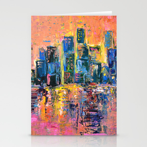 Pink Sky Abstract Painting New York City Skyline At Sunset