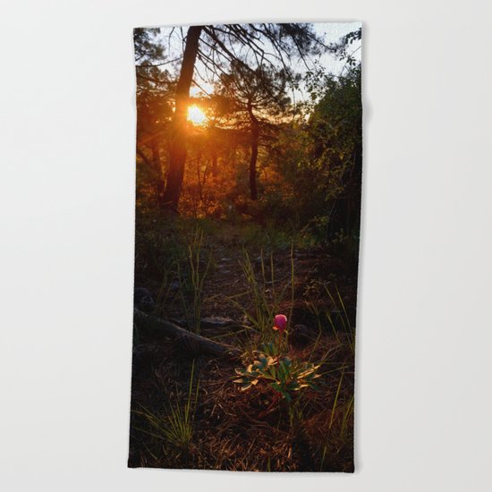 "Flower Into The Woods" Happy Peony looking for the last sun.. Beach Towel