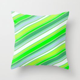 [ Thumbnail: Colorful Sea Green, Mint Cream, Lime, Light Blue, and Light Green Colored Striped/Lined Pattern Throw Pillow ]