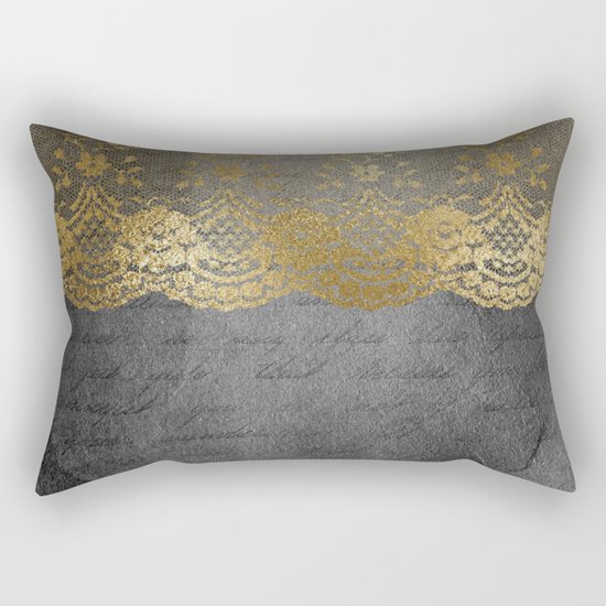 Pure elegance I- gold glitter luxury lace on black grunge background on #Society6 Rectangular Pillow