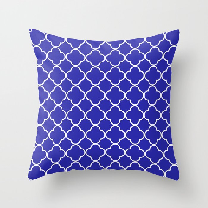 Quatrefoil (White & Navy Blue Pattern) Throw Pillow